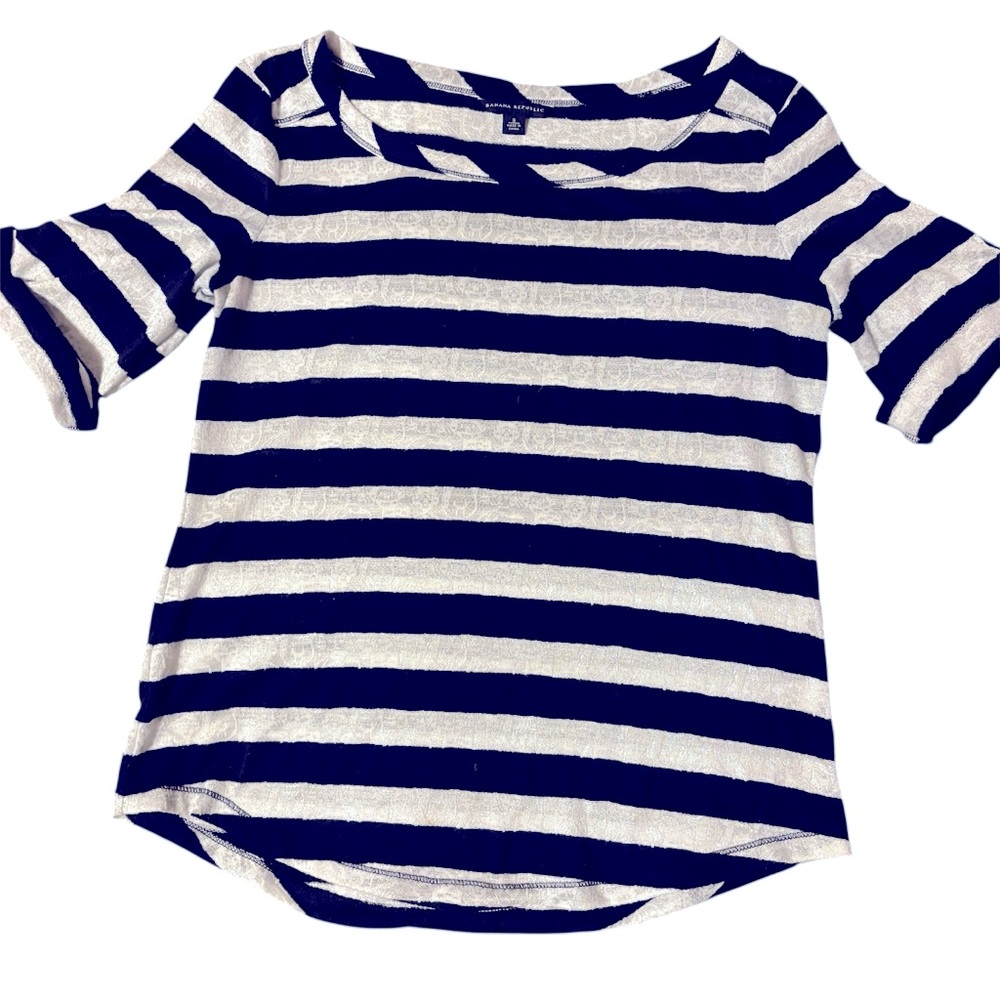 Banana Republic Wide-striped Navy White Top S EUC